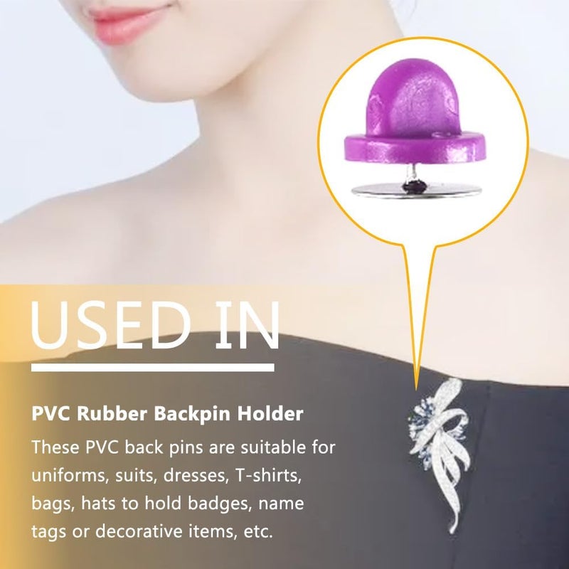 Ruidee 200 Pieces/100 Set Rubber Pin Backs with Tie Tacks Blank Pins, PVC Rubber Pin Back for Uniform Badges Backing Holder Clasp Lapel Pin（Grape Purple） - Image 5
